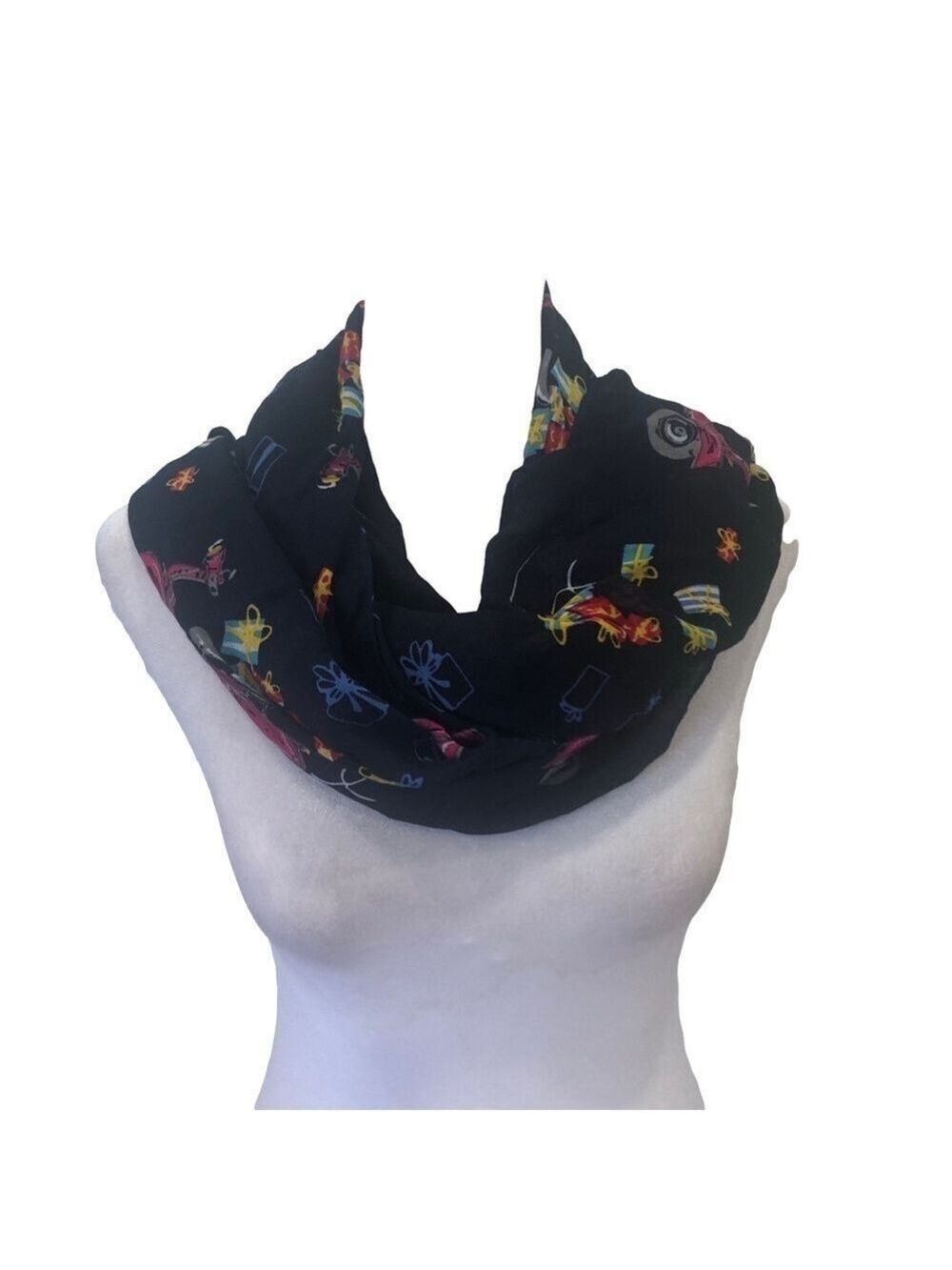 Christmas scarf/wrap. Navy blue background. Gifts scooter festive holiday